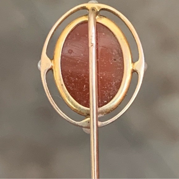 14k Gold Antique Cameo Stick Pin Pearls - Picture 2 of 6